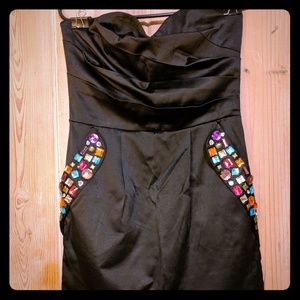 Black mini dress pockets bejeweled
